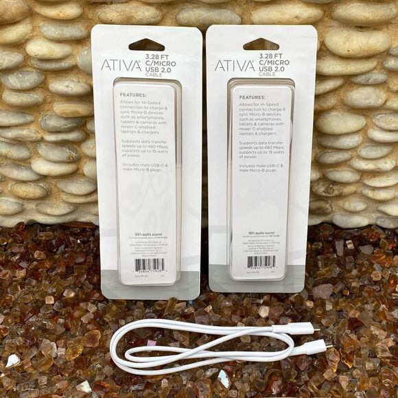 Three New Ativa USB 2.0 Type C to-Micro USB Type-B Cable, 3.28', White, 35575 - Picture 6 of 6